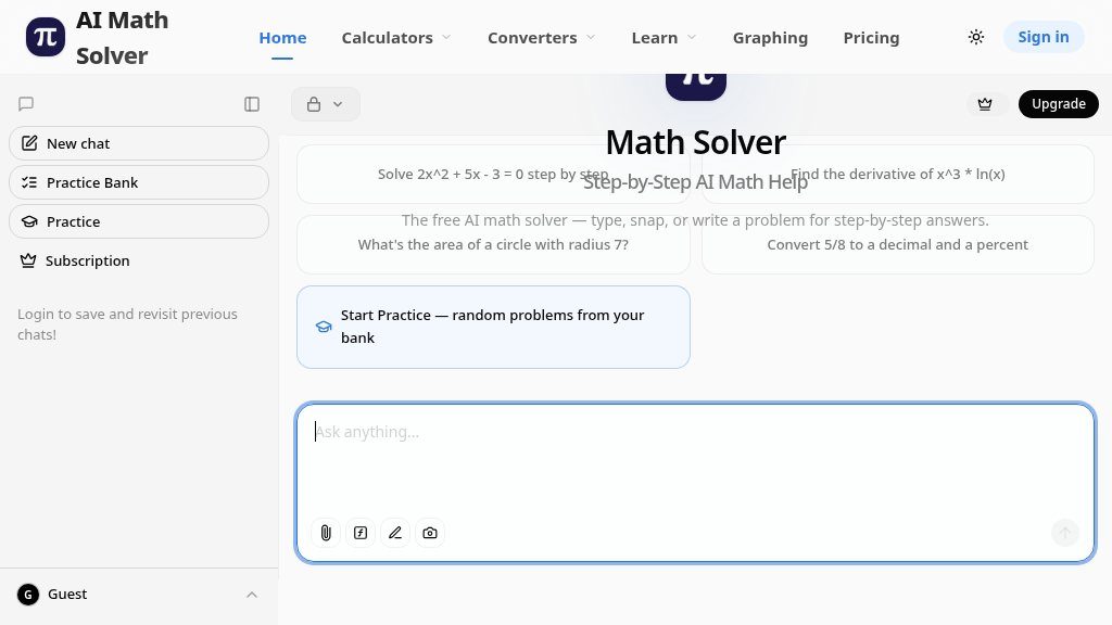 Screenshot of AI Math Solver with Step-by-Step Explanations and Online Calculators