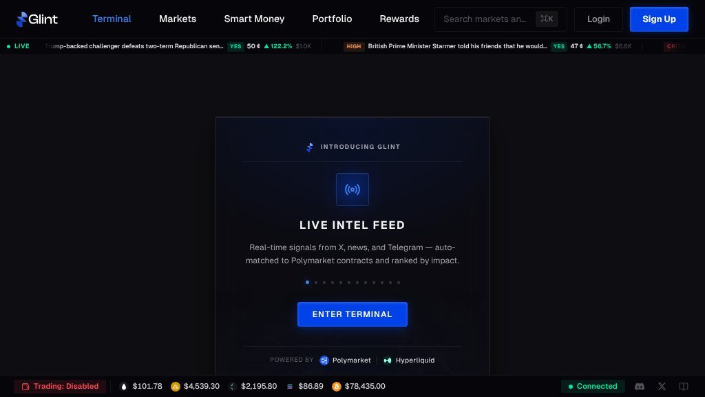 Screenshot of Glint Trade: A Modern Platform for Smart Trading Solutions
