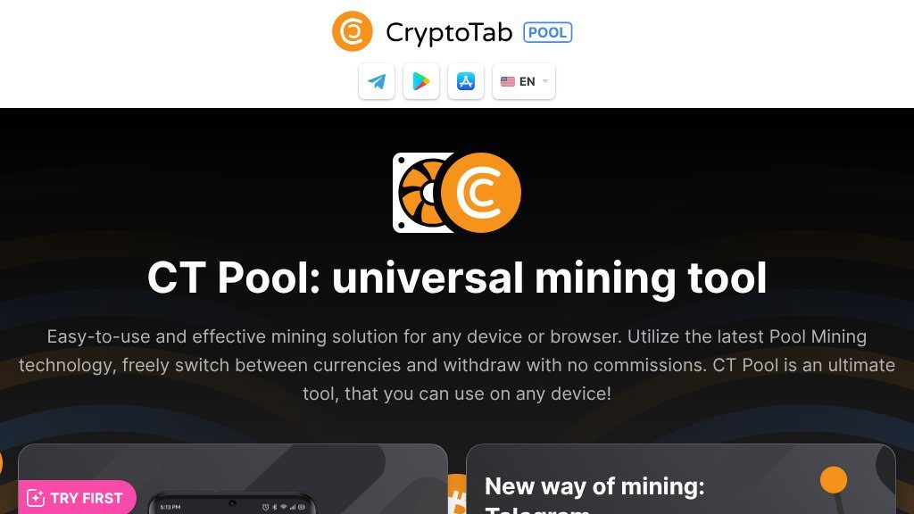 Screenshot of CT Pool: Simplified Cryptocurrency Mining Across Devices and Browsers